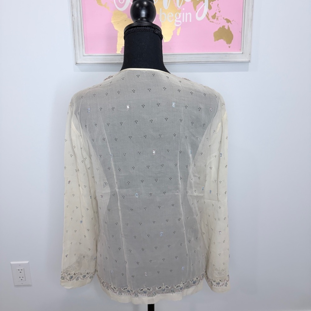 Megan Park Nude Silk Sheer Blouse - Picture 6 of 8